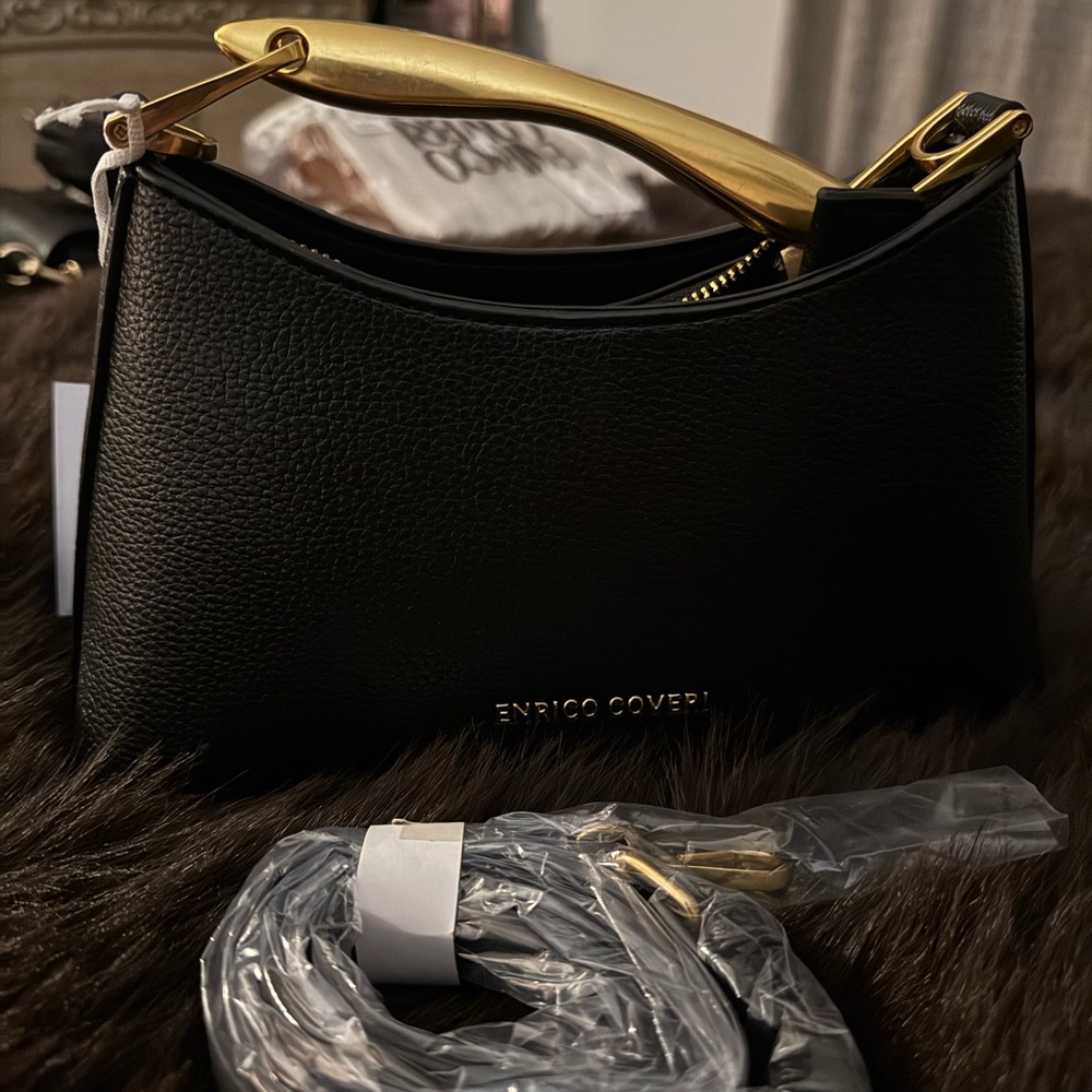 Black Handbag with Gold Accents